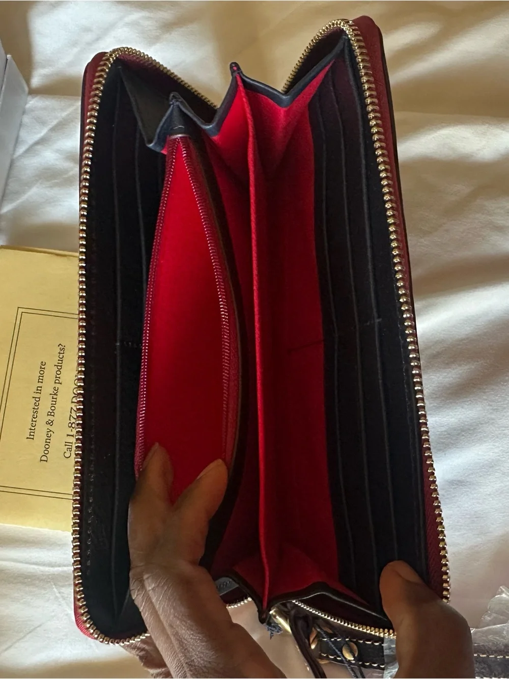 Dooney & Bourke Navy Florentine Leather Zip wallet with Red Trim